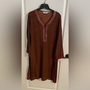 Biba Long Tunic Kurtas w/Side Leg Slits and Sleeve Trim/Embroidered Neckline (6)